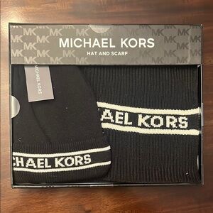 Michael Kors Black Hat and Scarf Set